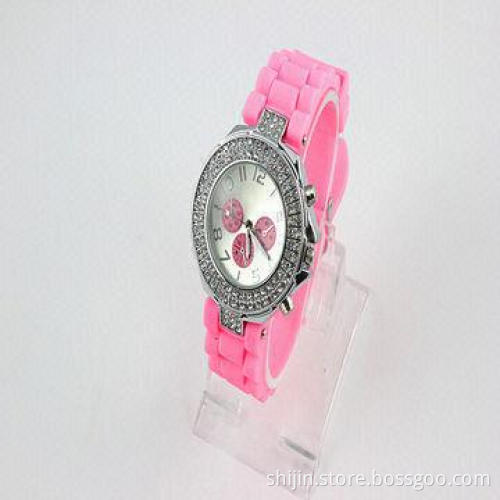 Popular Jelly Silicone Quartz Pink Watch for Ladies